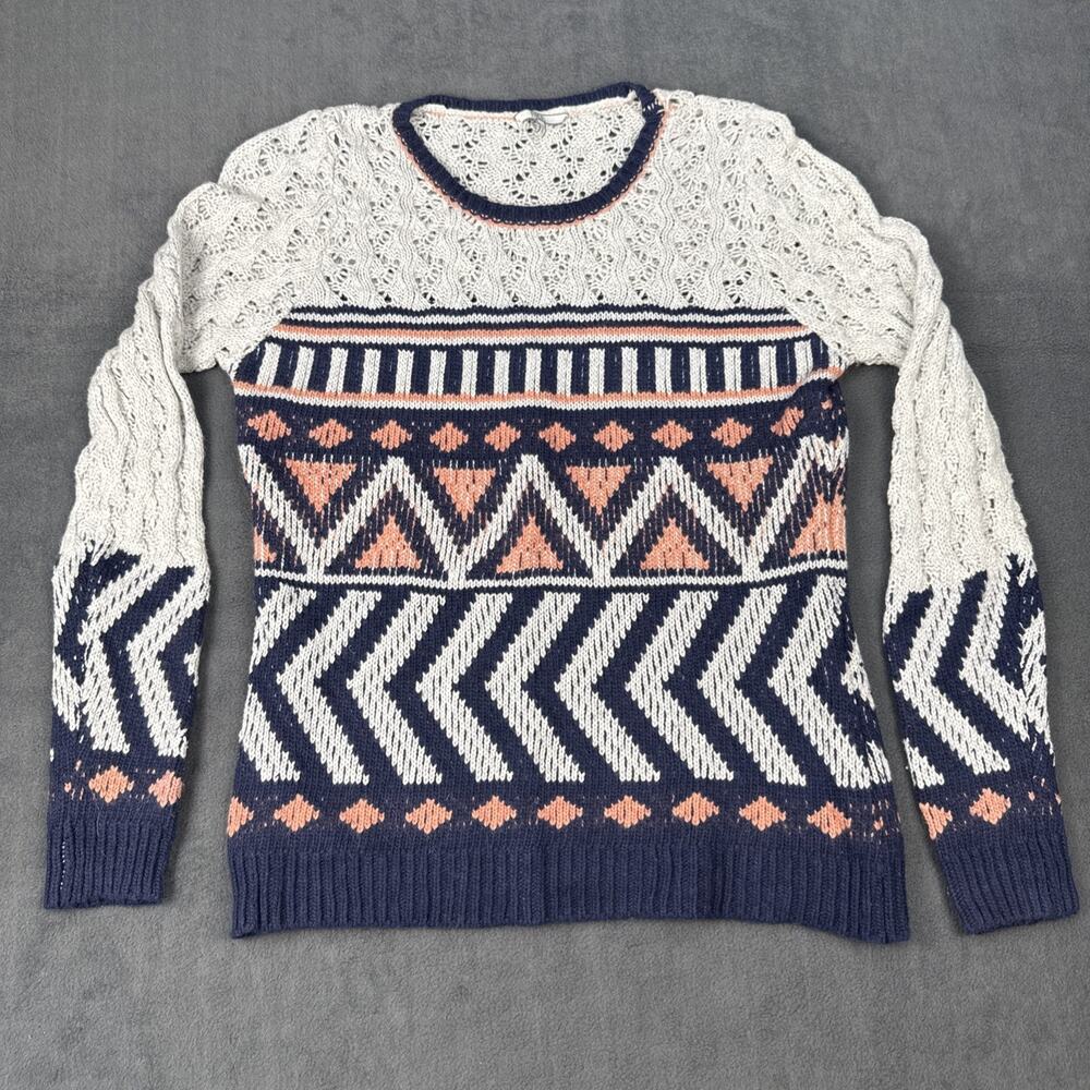 BKE Buckle Womens Large Angora Aztec Open Knit Sweater Pullover Boho Geometric